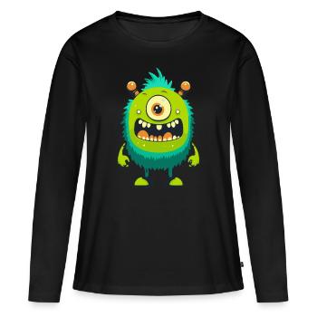 Monster Crash - Monstre cyclope vert effronté - T-shirt manches longues Premium bio Femme - noir - Devant - Julia (174cm)