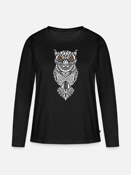 Eule Wikinger Runen - Frauen Premium Bio Langarmshirt - Schwarz