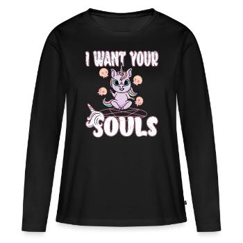 Satan Belzébuth Diable Gothique Pentagramme Mystique - T-shirt manches longues Premium bio Femme - noir - Devant - Julia (174cm)