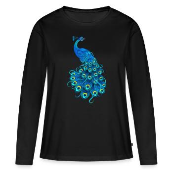 Blue Peacock Print Teal Feathers Bird Lover Men Wo - T-shirt manches longues Premium bio Femme - noir - Devant - Julia (174cm)