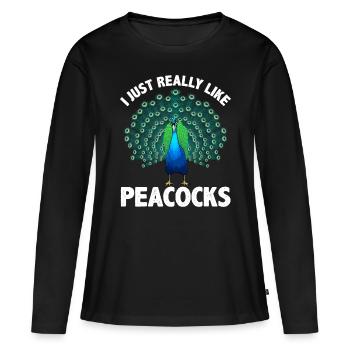 Cool Peacock Design Pour Hommes Femmes Enfants Oiseau Peacoc - T-shirt manches longues Premium bio Femme - noir - Devant - Julia (174cm)
