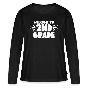 Bienvenue en deuxième classe Deuxième classe - T-shirt manches longues Premium bio Femme - noir - Devant - Julia (174cm)