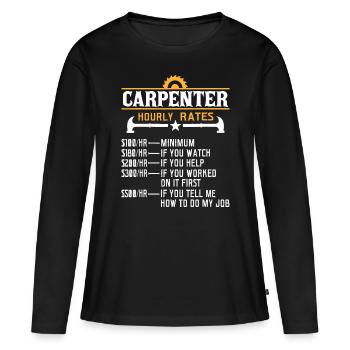 Charpentier Taux horaire - Drôle de menuiserie - T-shirt manches longues Premium bio Femme - noir - Devant - Julia (174cm)