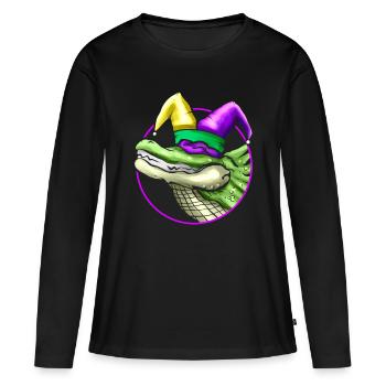 Crocodile with Jester Hat for Mardi Gras - Women's Premium Organic Long Sleeve Shirt - black - Front - Julia (174cm)