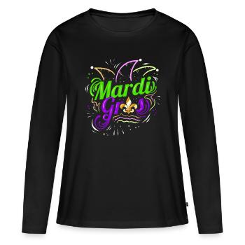 Lettering with Jester Hat and Fleur de Lis for - Women's Premium Organic Long Sleeve Shirt - black - Front - Julia (174cm)