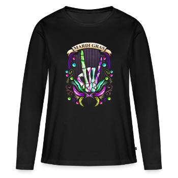 Main squelette à bascule montrant le signe des cornes - T-shirt manches longues Premium bio Femme - noir - Devant - Julia (174cm)