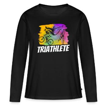 Triathlète Triathlète Triathlons Sport Triathlon - T-shirt manches longues Premium bio Femme - noir - Devant - Julia (174cm)