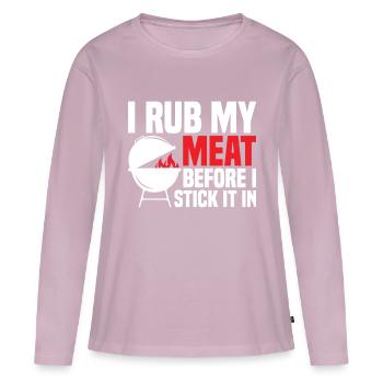 Funny I Rub My Meat Before I Stick It In For BBQ S - Frauen Premium Bio Langarmshirt - Altrosa - Vorne - Julia (174cm)