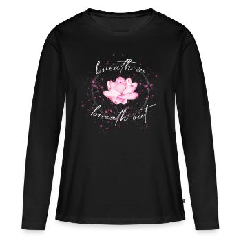 breath in breath out lotus - Frauen Premium Bio Langarmshirt - Schwarz - Vorne - Julia (174cm)