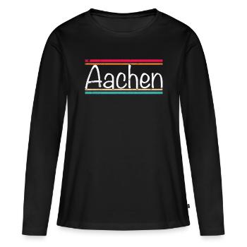 Aachen - Frauen Premium Bio Langarmshirt - Schwarz - Vorne - Julia (174cm)