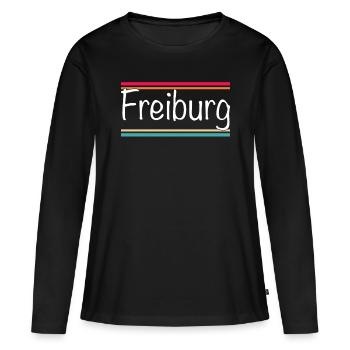 Freiburg - Frauen Premium Bio Langarmshirt - Schwarz - Vorne - Julia (174cm)