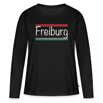 Freiburg - Frauen Premium Bio Langarmshirt - Schwarz - Vorne - Julia (174cm)