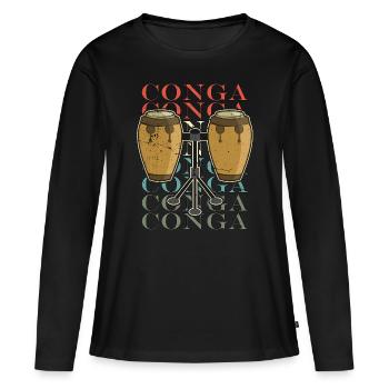 Conga Percussion Instrument de Musique Joueur de Conga - T-shirt manches longues Premium bio Femme - noir - Devant - Julia (174cm)