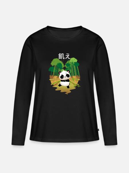 Anime, Bär, Bambus, Japan - Frauen Premium Bio Langarmshirt - Schwarz