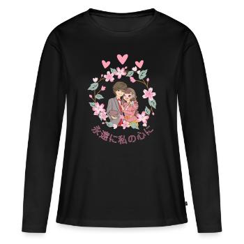 Anime, Manga, Couple, Amour, Japon - T-shirt manches longues Premium bio Femme - noir - Devant - Julia (174cm)