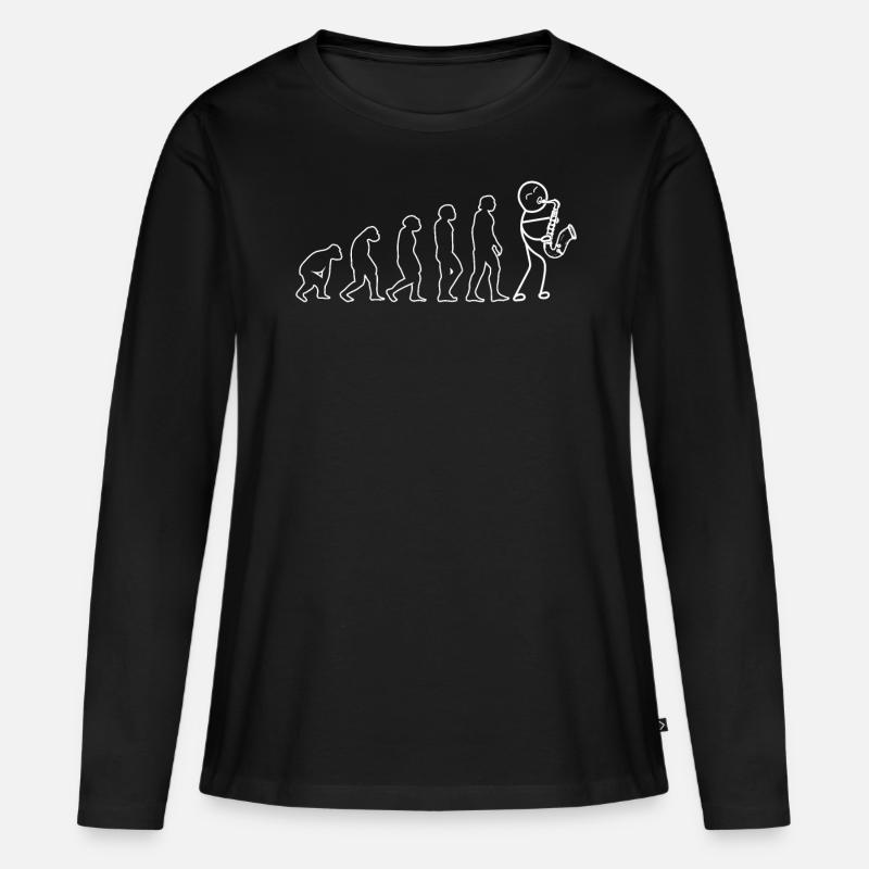 Funny Saxophonist Evolution Saxophone Player - Frauen Premium Bio Langarmshirt - Schwarz