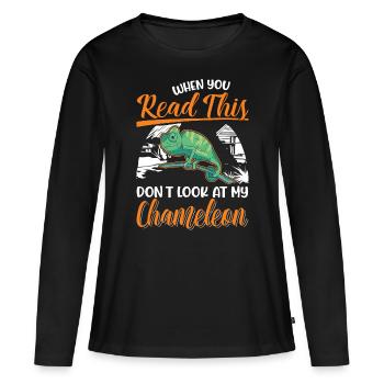 Caméléon Cadeau Caméléon - T-shirt manches longues Premium bio Femme - noir - Devant - Julia (174cm)