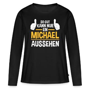 Michael - Frauen Premium Bio Langarmshirt - Schwarz - Vorne - Julia (174cm)