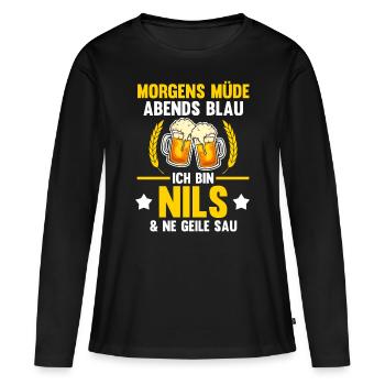 Nils - Frauen Premium Bio Langarmshirt - Schwarz - Vorne - Julia (174cm)