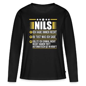 Nils - Frauen Premium Bio Langarmshirt - Schwarz - Vorne - Julia (174cm)