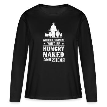 Sans les agriculteurs, vous auriez faim, nu et sobre - T-shirt manches longues Premium bio Femme - noir - Devant - Julia (174cm)