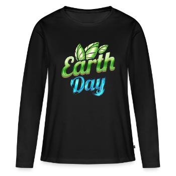 Logo vert et bleu avec feuilles vertes pour la terre - T-shirt manches longues Premium bio Femme - noir - Devant - Julia (174cm)
