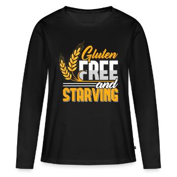 Drôle sans gluten et affamé - T-shirt manches longues Premium bio Femme - noir - Devant - Julia (174cm)