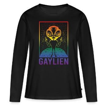 Gender Lesben, Schwule, Trans, Queer Regenbogen - Frauen Premium Bio Langarmshirt - Schwarz - Vorne - Julia (174cm)