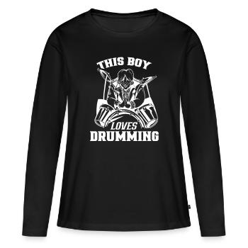 This Boy Loves Drumming Drum Drums - Women's Premium Organic Long Sleeve Shirt - black - Front - Julia (174cm)