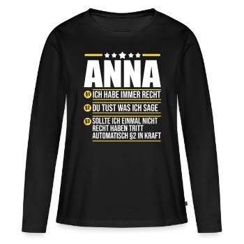 Anna - Frauen Premium Bio Langarmshirt - Schwarz - Vorne - Julia (174cm)
