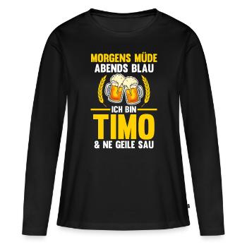Timo - Frauen Premium Bio Langarmshirt - Schwarz - Vorne - Julia (174cm)