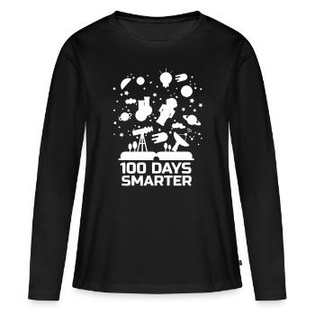 100e jour d’école 100 jours de livres plus intelligents Espace L - T-shirt manches longues Premium bio Femme - noir - Devant - Julia (174cm)