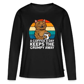 T-shirt de café drôle, chemise d’amateur de café, chat mignon - T-shirt manches longues Premium bio Femme - noir - Devant - Julia (174cm)