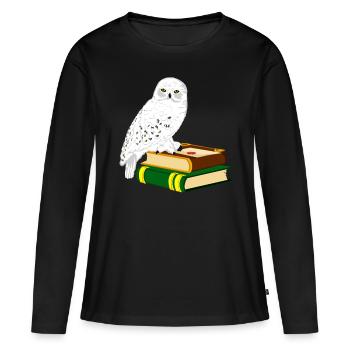 Schneeeule Bücher Zauberei - Frauen Premium Bio Langarmshirt - Schwarz - Vorne - Julia (174cm)