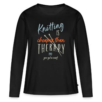 Lustiges Stricktherapie-Design, Strickstichnadel - Frauen Premium Bio Langarmshirt - Schwarz - Vorne - Julia (174cm)