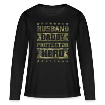 Mari papa protecteur héros. - T-shirt manches longues Premium bio Femme - noir - Devant - Julia (174cm)