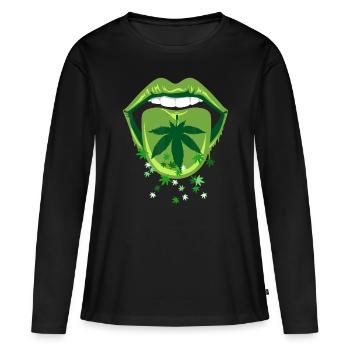 Marijuana Smoker Pot Leaf Tongue Green Lips Love W - Women's Premium Organic Long Sleeve Shirt - black - Front - Julia (174cm)