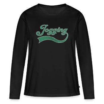 Lettrage de jogging - T-shirt manches longues Premium bio Femme - noir - Devant - Julia (174cm)