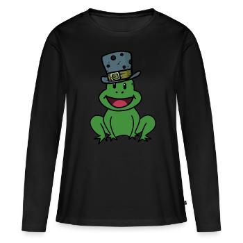 émotions, sentiments, crapaud, grenouille, quark, enfants, heureux - T-shirt manches longues Premium bio Femme - noir - Devant - Julia (174cm)