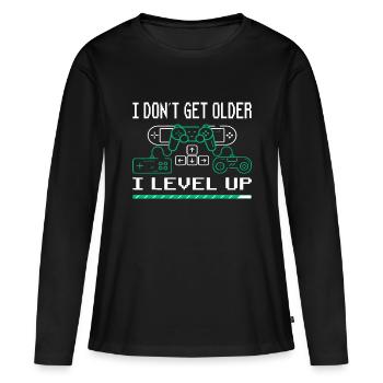 Je ne vieillis pas Je monte de niveau Gamer Gaming Gamegame - T-shirt manches longues Premium bio Femme - noir - Devant - Julia (174cm)