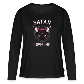 Satan m’aime Chaton satanique Goth - T-shirt manches longues Premium bio Femme - noir - Devant - Julia (174cm)