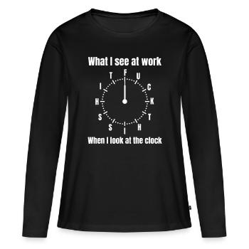 Drôles d’idées T pour les hommes Je déteste mon travail Idée de travail Cadeau - T-shirt manches longues Premium bio Femme - noir - Devant - Julia (174cm)