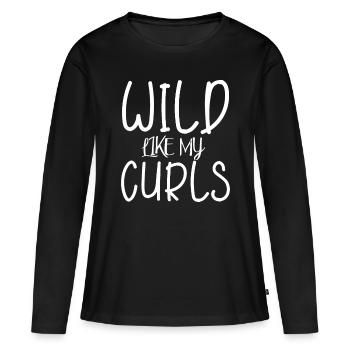 Wild Like My Curls idée Mignon Drôle - T-shirt manches longues Premium bio Femme - noir - Devant - Julia (174cm)