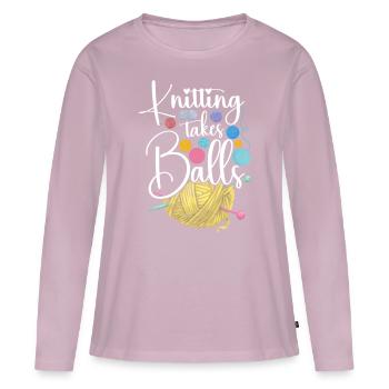 Tricoter Tricoter Tricoter Prend - T-shirt manches longues Premium bio Femme - rose poudré - Devant - Julia (174cm)