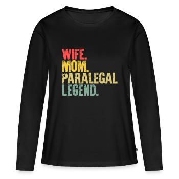 Mère Femmes Drôle de cadeau, épouse Maman Parajuriste Légende - T-shirt manches longues Premium bio Femme - noir - Devant - Julia (174cm)
