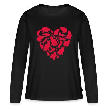 Cat Heart Valentines Day Girls Women Kitty Kittenb - Women's Premium Organic Long Sleeve Shirt - black - Front - Julia (174cm)
