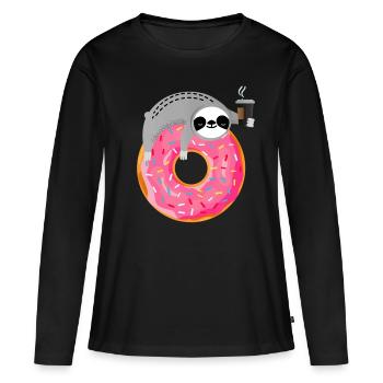 Faultier auf Donut mit Tasse dampfendem Kaffee - Frauen Premium Bio Langarmshirt - Schwarz - Vorne - Julia (174cm)