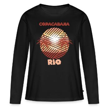Copacabana Rio-Palme-Ferien-Strand-Ozean-Surfen - Frauen Premium Bio Langarmshirt - Schwarz - Vorne - Julia (174cm)