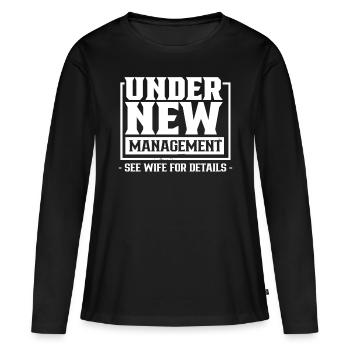 Sous la nouvelle direction Détails voir Pension d’épouse - T-shirt manches longues Premium bio Femme - noir - Devant - Julia (174cm)