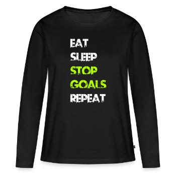 Manger dormir Arrêter Goal Répéter Soccer Hockey Sport ide - T-shirt manches longues Premium bio Femme - noir - Devant - Julia (174cm)